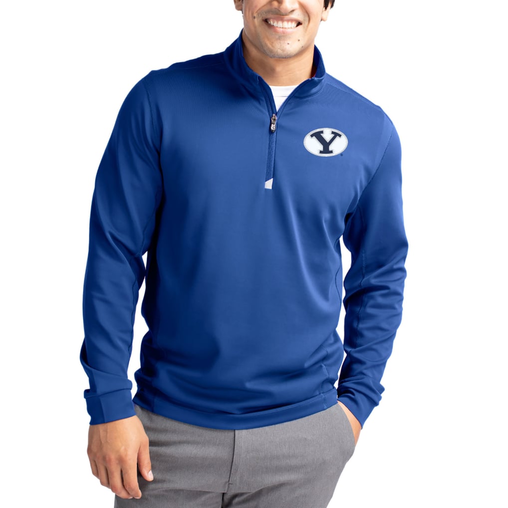  BYU Cougars Cutter & Buck DryTec Traverse Stretch Eco Tri-Blend Quarter-Zip Pullover - Blue